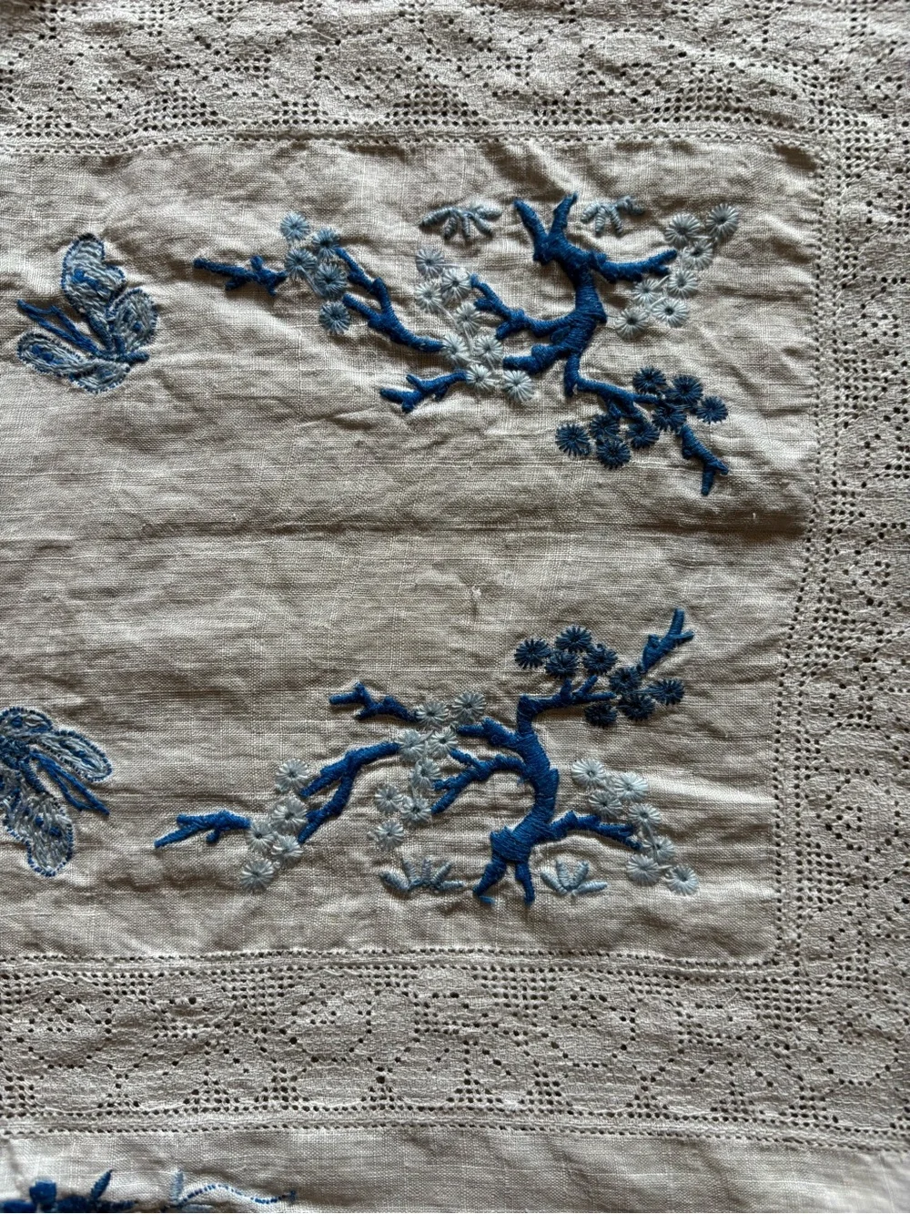 Blue Floral Embroidered Linen Placemat